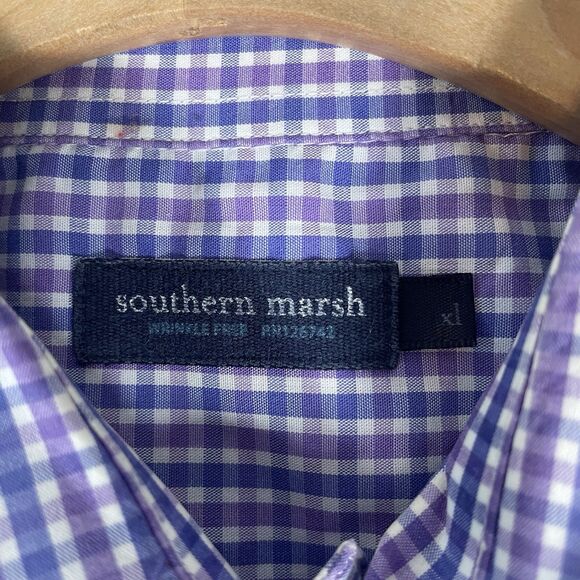 Southern Marsh Button Down Shirt Men's Size XL Purple Long Sleeve Checkered Golf - Picture 2 of 7